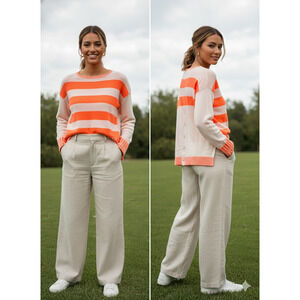 Duffy Statement Cashmere Sweater innovative design front /back stripe Size XS